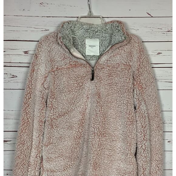Thread & Supply Nordstrom Women's L Large Pink Sherpa Quarter Zip Fuzzy Pullover - Picture 3 of 12